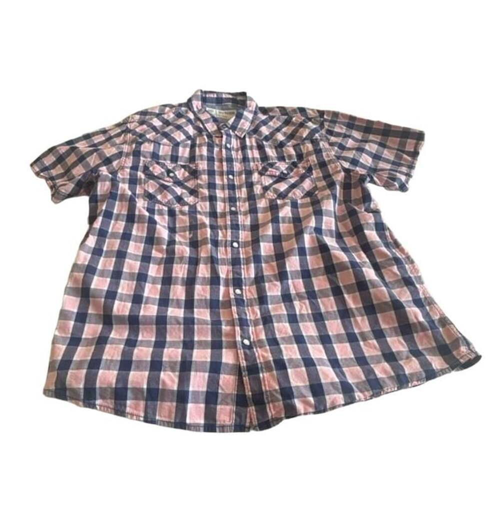 Urban Pipeline Men's Western Snap Up Shirt Blue Pink Plaid Short Sleeve Size XXL